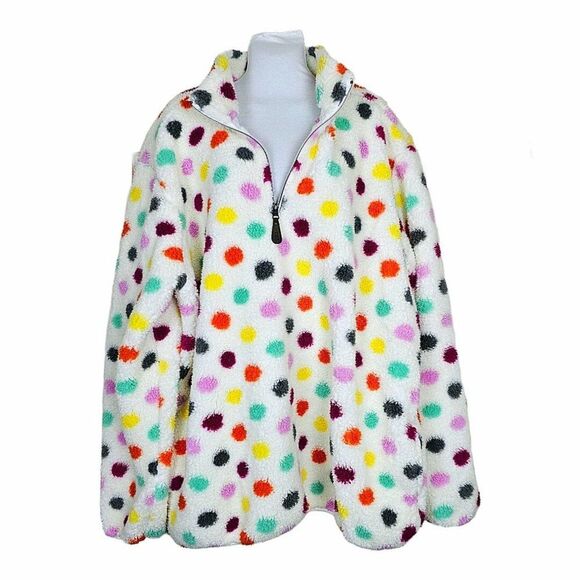 Girlie Girl CC Sherpa Pullover Jacket 1/4 Zip Up White Polka Dot Size 2XL - Picture 3 of 8